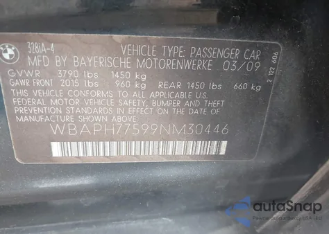 2009 BMW 328I из США, поврежденный, VIN WBAPH77599NM30446